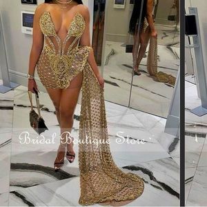 Gold Diamond Embellished Dress w/ Train